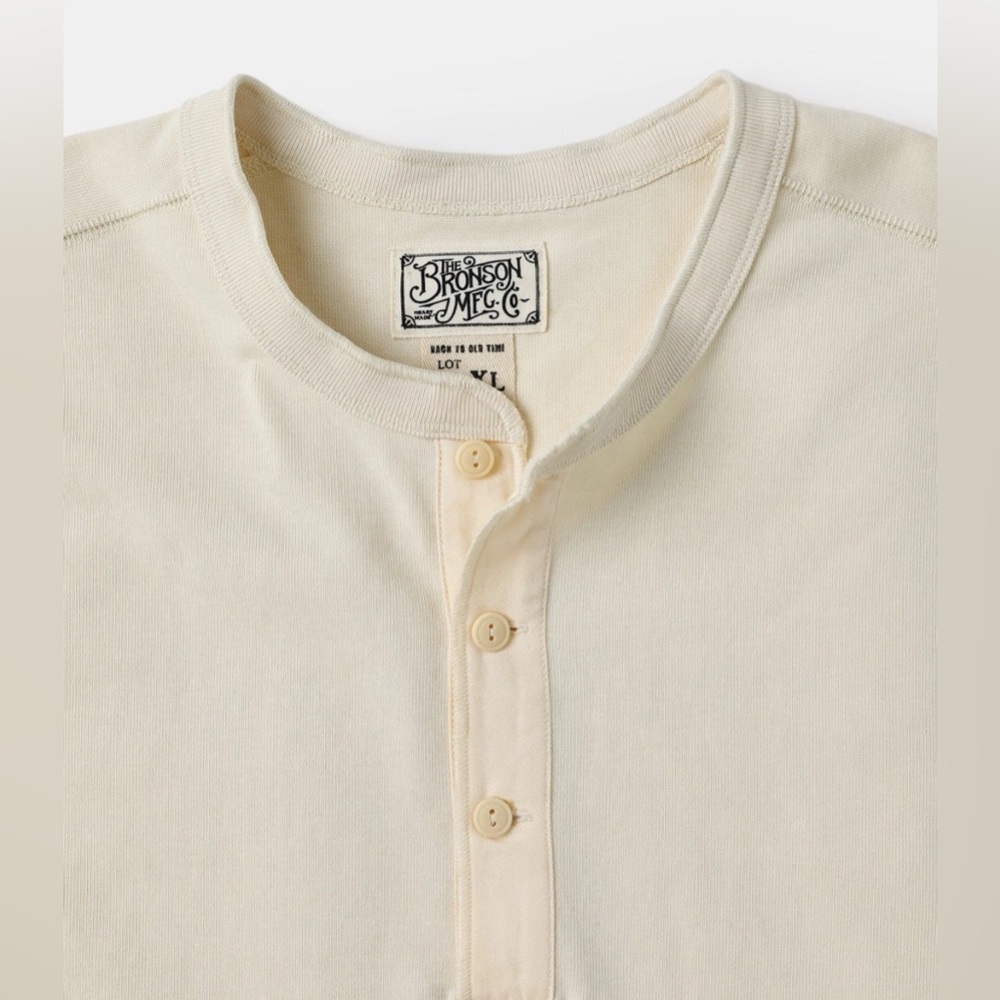 100% Cotton 14 oz VINTAGE Henley Shirt Apricot Bronson Long Sleeve OLD MONEY NWT - Picture 4 of 9